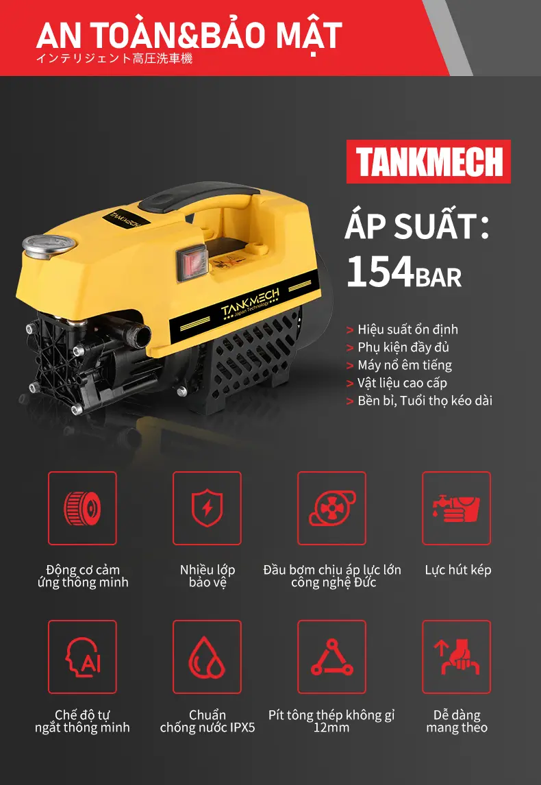 Product Introduction of TankMech QXJ-08 Portable Car Washer, With High Pressure Car Wash Gun, 15m Extension Hose, Water Suction Hose, Snow Maker 0