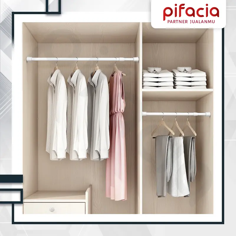 PIFACIA Tiang Gantungan Baju Free 5 Penjepit Baju Tiang Gorden Shower Kamar Mandi Rak Baju Lemari 4