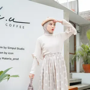 Tsabine - Calla Blouse Knit Rajut Inner Wanita Lengan Panjang Ruffle Turtle Neck Korean Style Knitwear Atasan Baju Top Casual Kerah