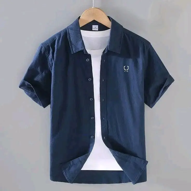 lengan pendek casual kemeja polos f.p.e.r.r.y Katun Pria Formal tactial 2