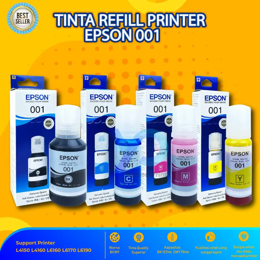 sepaket Tinta Epson 001 isi 4 botol premium For Printer L4150 L4160 L6170 L6160 Stationery