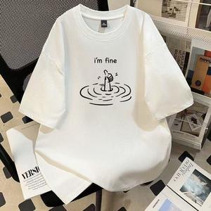 女性用半袖Tシャツ、シンプルで変わった柄のプリント、丸首、ゆったり、純綿カジュアルトップス、丸首、ショルダーベルト、ゆったりとしたシルエット、通気性、肩落ちデザインプリントTシャツ夏のゆったり」