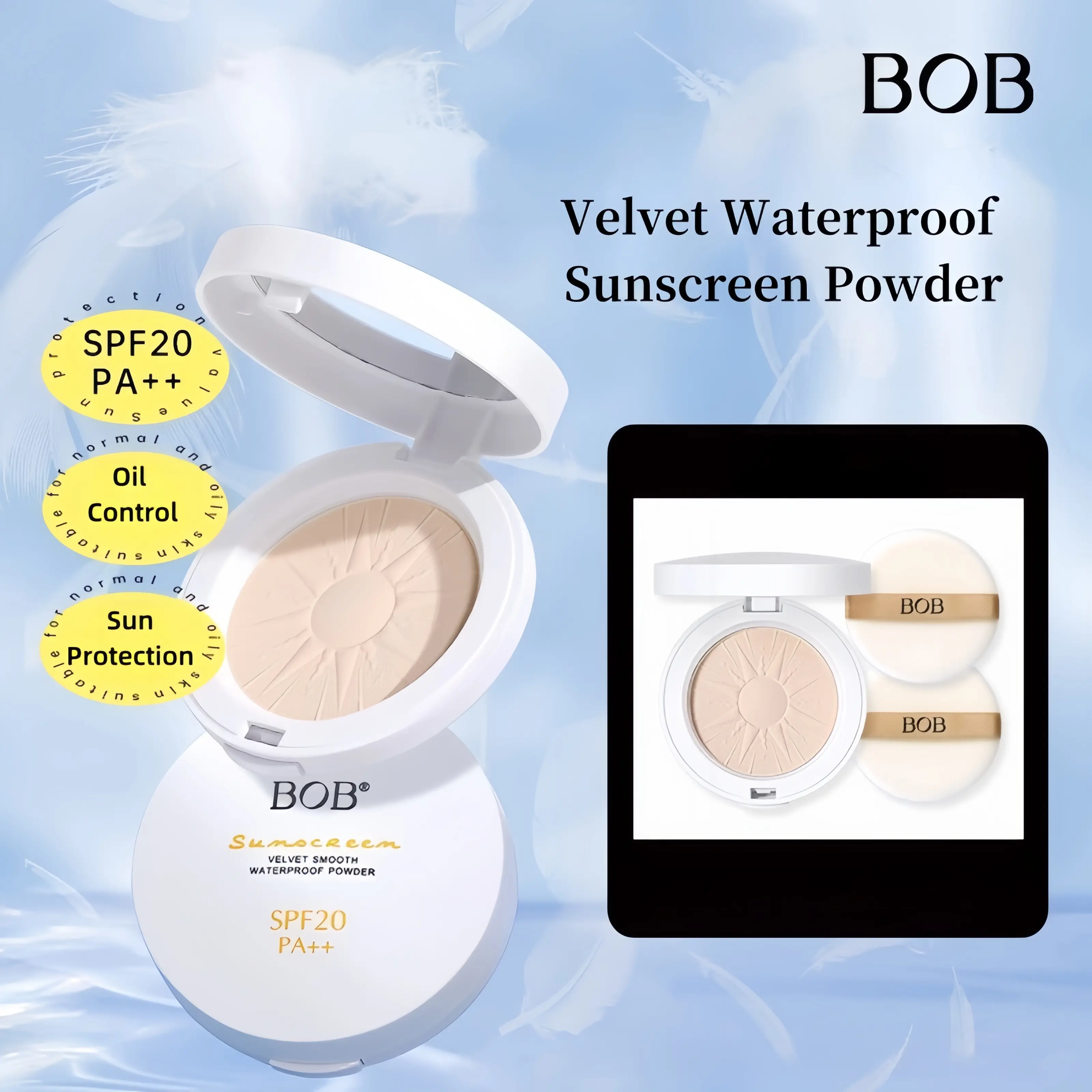 BOB Velvet Waterproof Sunscreen Powder, Waterproof & SPF20 PA+++