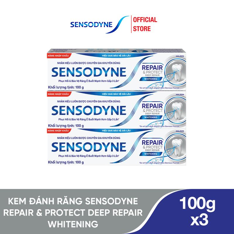  Bộ 3 kem đánh răng SENSODYNE Repair & Protect Deep Repair Whitening 100g phục hồi bảo vệ răng ê buốt và giúp làm trắng răng 