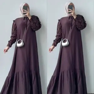 By Vins - Livia Gamis Rayon Twill Mix Cotton Fukura Motif Bunga Dress Lebaran Elegan - Gamis Dress