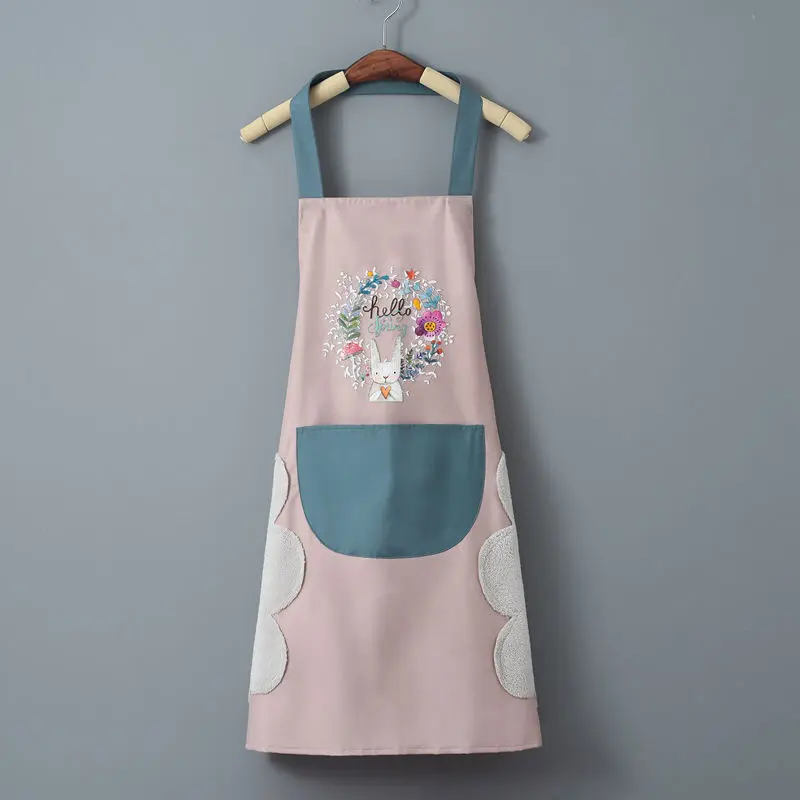 Apron Hand-wiping Design with Large Pocket, Water Proof Oilproof Apron Restaurant Cooking Aprons Cute Cartoon Waterproof Oil Women Apron Cooking Baking Apron Fashion Kitchen Cooking BBQ