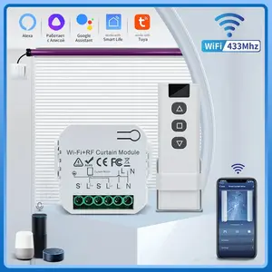 Tuya Wifi Smart Curtain Switch Controllers Blind Rolling Shutter RF 433MHz Smart Life APP Remote Voice Control Alexa Google Home - 1 Receiver 2 Remote
