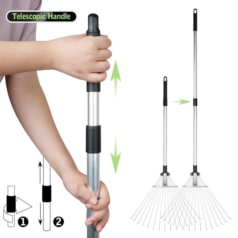 Product Introduction of Grass Rake 9 Teeth Stainless Steel Rake Adjustable Steel Rake With Handle Gardening Rake L6K4 23