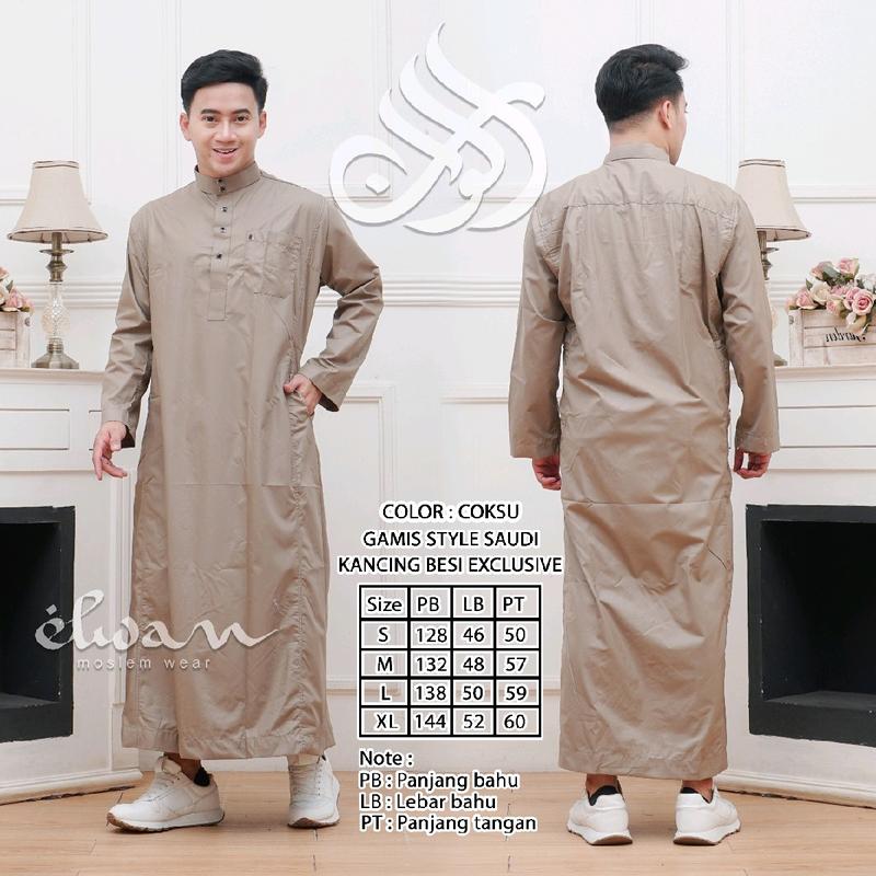 BUSANA MUSLIM GAMIS / JUBAH PRIA JAHITAN SAUDI PUTIH,HITAM, BIRU MUDA, NAVY, TOSCA, HIJAU TUA,KUNYIT, OLIVE, ARMY, MARON, SAGE, ABU TUA, SILVER, COKSU, GAMIS MADINAH, MADAD, JAMAL, THOBA, ADAM, ASTRO SIZE S,M,L,XL 6