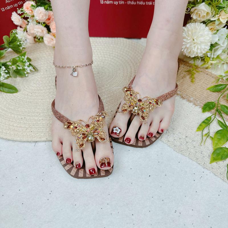 DÉP HAVAIANAS ĐẾ VUÔNG KIM TUYẾN VẰN NÂU SOCOLA MIX CHARM- LINDATRAN