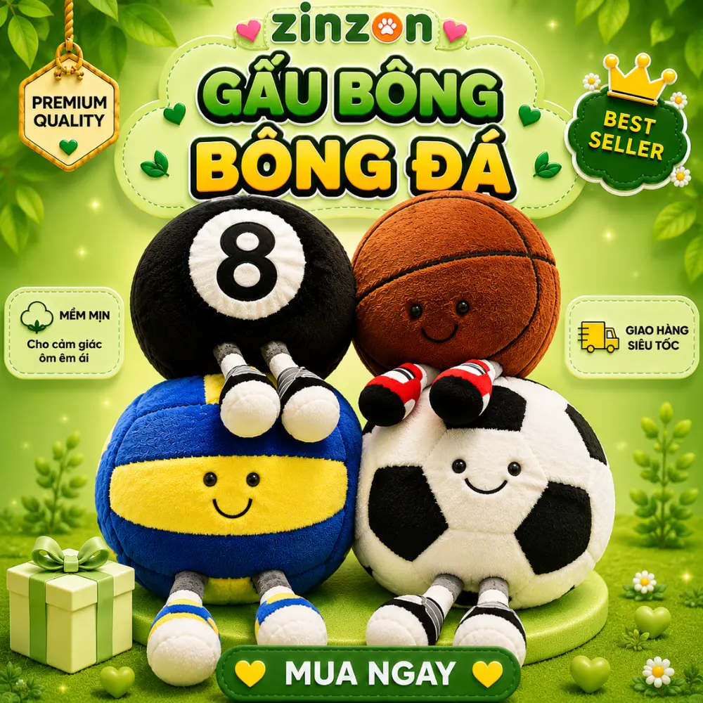 Gấu bông hình quả bóng rổ,bóng đá,bóng bida thể thao êm mịn dễ thương cao cấp