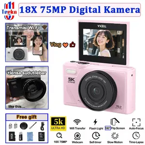 TEEKA W1 80/75MP Digital Camera Wifi Video 4K 18X Digital Zoom Dengan Dukungan Selfie Koneksi WIFI untuk Hadiah Pemula Kamera Foto 【Dengan Kartu 64GB】