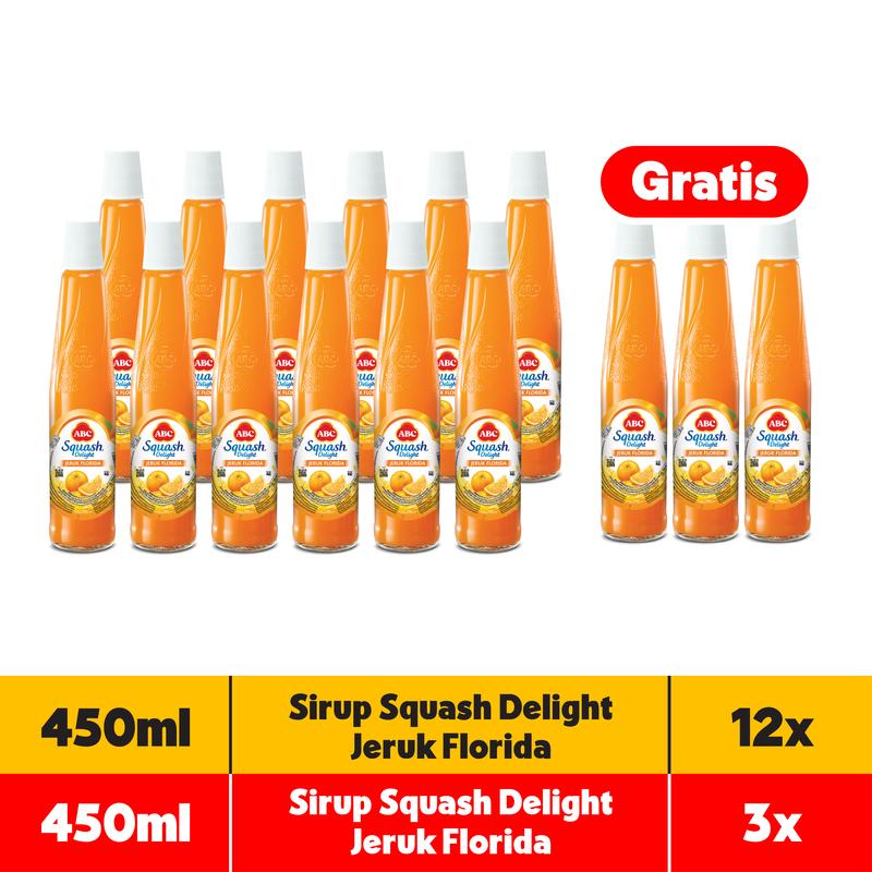 ABC Sirup Squash Delight Jeruk Florida 450 ml Multipack 12 pcs - Get 3 pcs Squash Orange Free 0