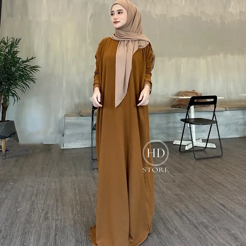 Gamis Abaya Nagita Mewah Bahan Crinkle Airflow Polos Elegan Muslim Wanita 3