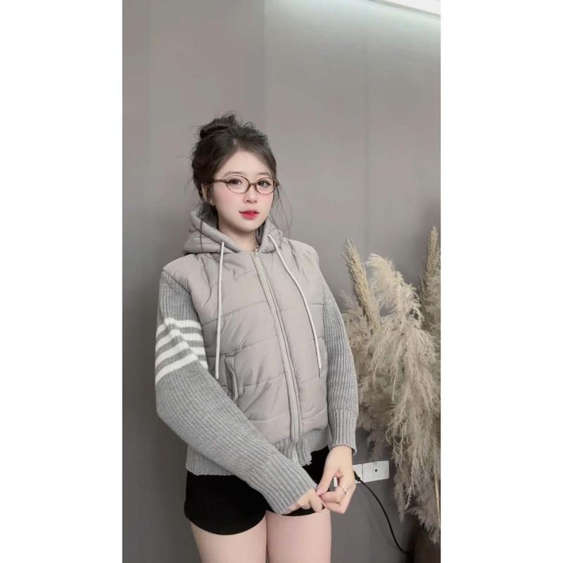  Áo khoác phao DONGXU A68 phối tay len có mũ cho nữ 