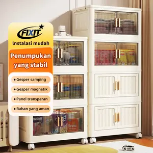 FIXIT Lemari Pakaian Plastik Lipat 50cm*60cm dengan Roda Putar 360° Multifungsi dan Kapasitas Besar untuk Penyimpanan Serbaguna