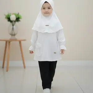 stelan baju celana hitam putih anak perempuan seragam paud TK SD usia 3-11 tahun Katun Lengan panjang Polos Fashion