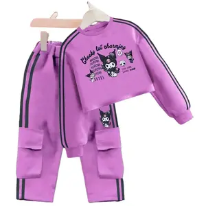 Set Kuromi Crop Cargo Setelan Switer Anak Perempuan Motif Fashion Baju Dan Celana Panjang Bahan Babyterry