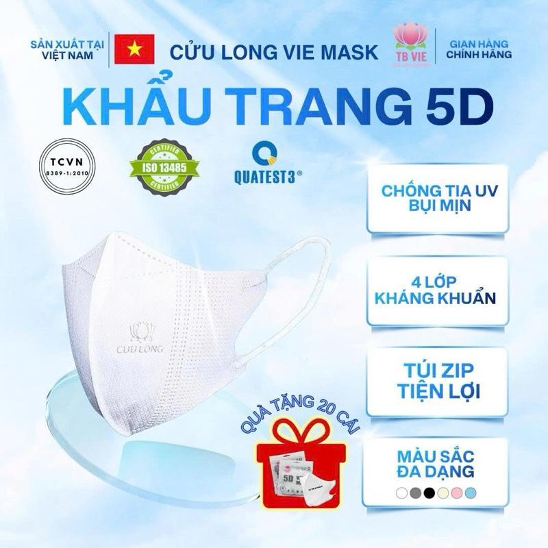  4 LỚP 100Cái tặng 20Cái 9A 5 LỚP VIE MASK - Khẩu Trang 5D 4 Lớp Kháng Khuẩn Cửu Long -Túi Zip 20 Chiếc - Miễn Phí Vận Chuyển  - Màu Sắc Đa Dạng 