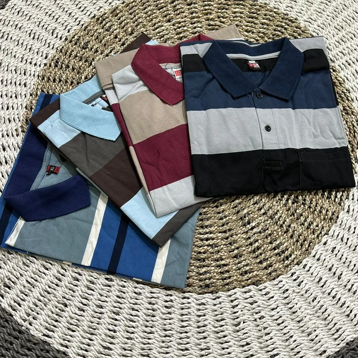 Kaos Kerah Salur Ukuran M L XL Berkerah Polo Shirt Kantong Matt Tetoron Cotton Lengan Pendek