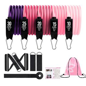 OKUYOSHI エクササイズバンドセット ワークアウト用 5段階エクササイズバンド 男女兼用 ドアアンカー ハンドル アンクルストラップ ポータブルバッグ ホーム筋力トレーニング器具 ジムフィットネス用 ( 100/150ポンド)