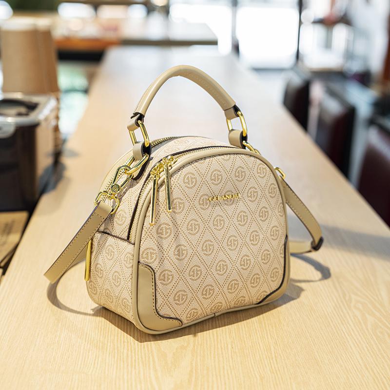 Túi Nữ Sang Trọng GELANDAI Thời Trang Mới 2025 Túi Tròn Nhỏ Hai Lớp Dễ Phối Đồ In Hình Túi Đeo Một Bên Vai Và Đeo Chéo