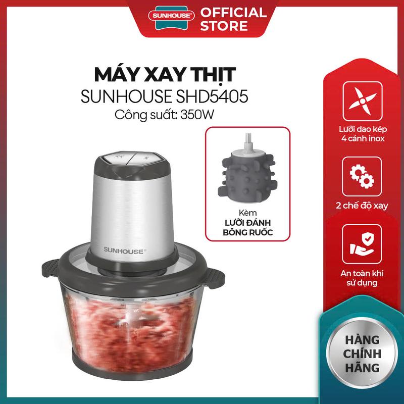  Tặng lưỡi làm ruốc  Máy xay thịt Sunhouse SHD5405 - Kèm lưỡi đánh bông ruốc bóc tỏi  - 2 chế độ xay - Tự ngắt khi quá nhiệt 