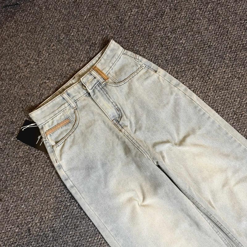 Quần Jeans nữ ống suông vải QC phối túi nâu đĩa nâu Q1719