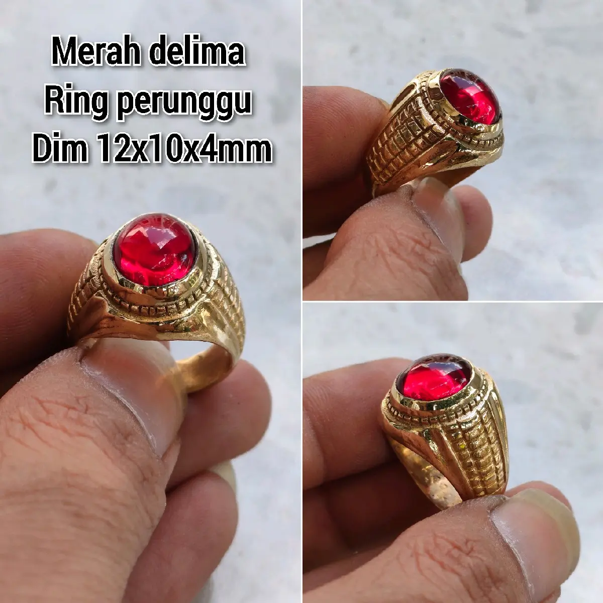 CINCIN PRIA MERAH DELIMA/SIEM RING WARNA GOLD PERUNGGU