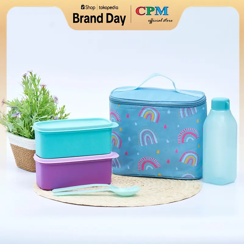 {COD TERMURAH ) CPM  rainbow lunch bag set of 5 pcs with alumunium foil Garpu Kotak 0
