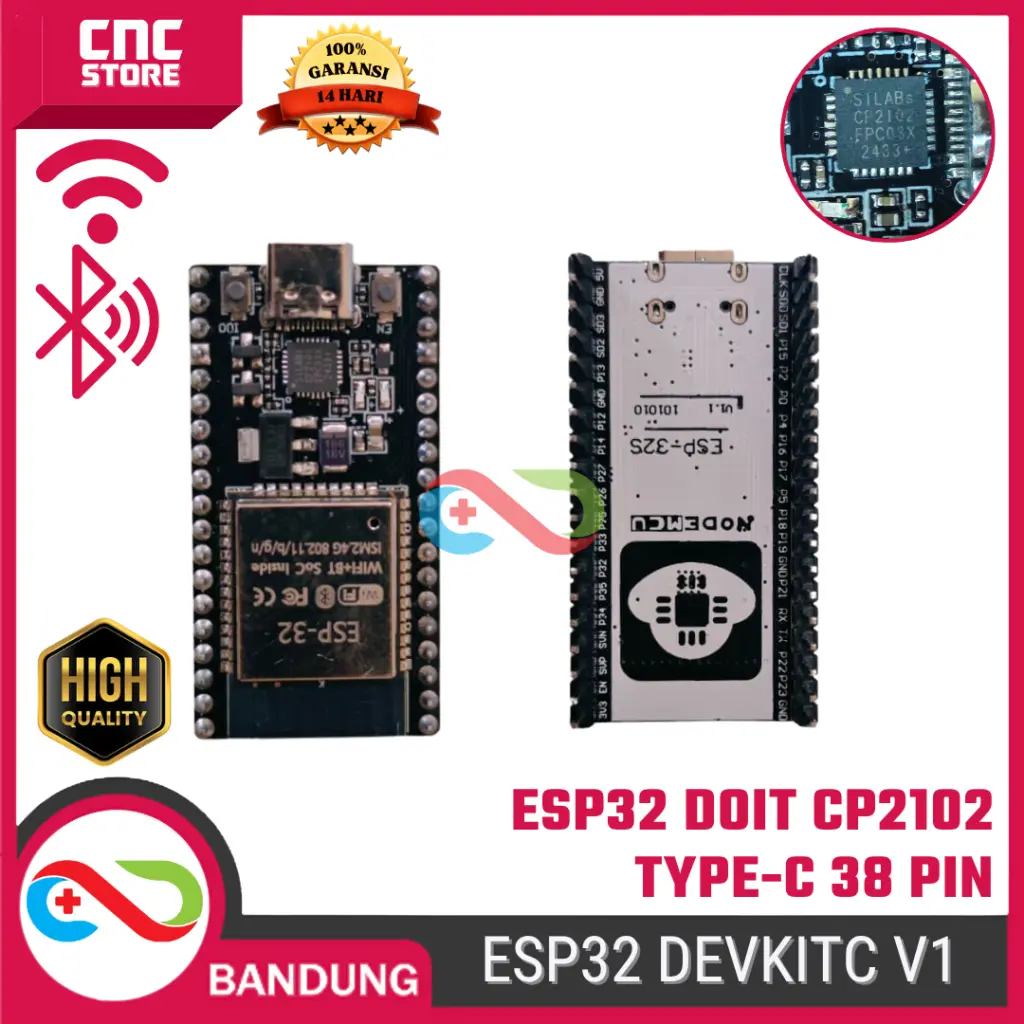 ESP32 ESP-32S DOIT CP2102 Type-C 38 Pin – Board WiFi Bluetooth IoT Dual Core Proyek Elektronik