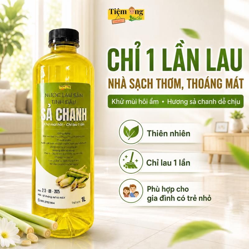 Nước lau sàn tinh dầu sả chanh Tiệm Ông Nhà Tui hữu cơ sạch khuẩn thơm mát chai lớn 1000ml