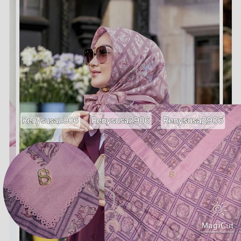 Lc ttk 3 mirror / Autograph series semi ori button scarves with metal logo B bahan Voal sublin Nyaman dan Lembut , kemasan kotak exlusive, kerudung segiempat semua kegiatan hijab persegi 7