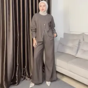 ELISA ONESET DENIM DEWASA CUTBRAY highwaist basic kancing lengan balon