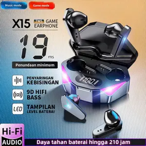 Earphone Bluetooth TWS X15 Gaming Mode HiFi Bass Stereo dengan Low Latency 19ms Dual Mode LED Display & Auto Connect untuk FPS PUBG Mobile Legends Wireless