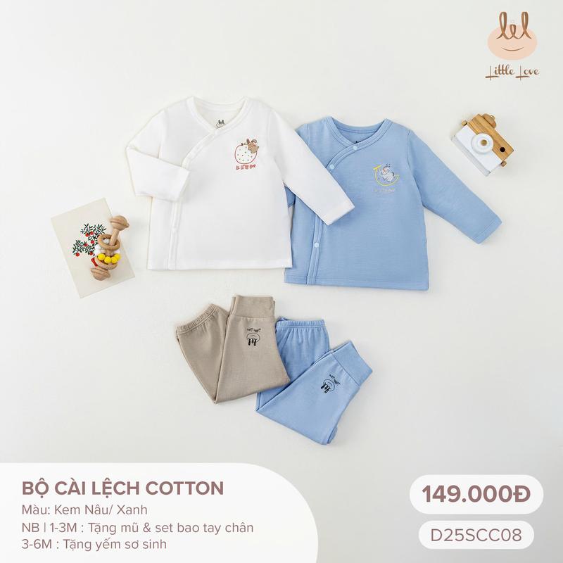  Bộ sơ sinh dài cài lệch cotton dành cho bé LIL - Little Love D25SCC08 