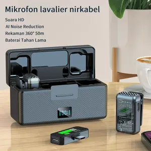Nirkabel Ganda Mikrofon Lavalier Magnetik Mikrofon untuk dua orang 2-in-1 Mikrofon Lavalier Plug and Play dengan Kotak Pengisian Daya untuk Siaran Langsung , Vlog, alat  suara  di  leher wireless mic for vlogging content creator