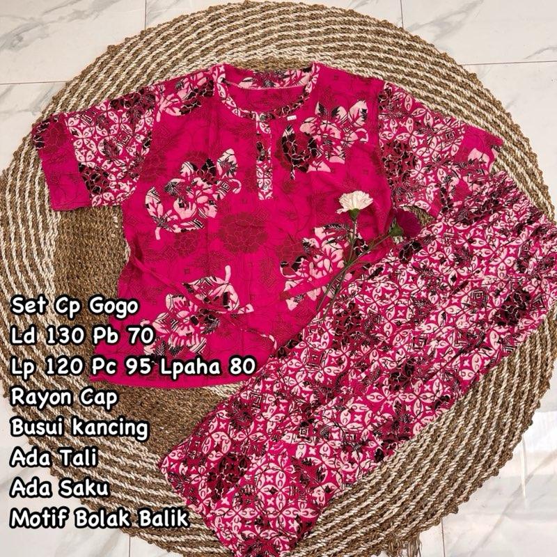 Setelan Cp Gogo Ld 130 Lengan Pendek Saqueena Batik Baju Busui Celana Kancing Motif Rayon Wanita Panjang Piyama Tidur 7