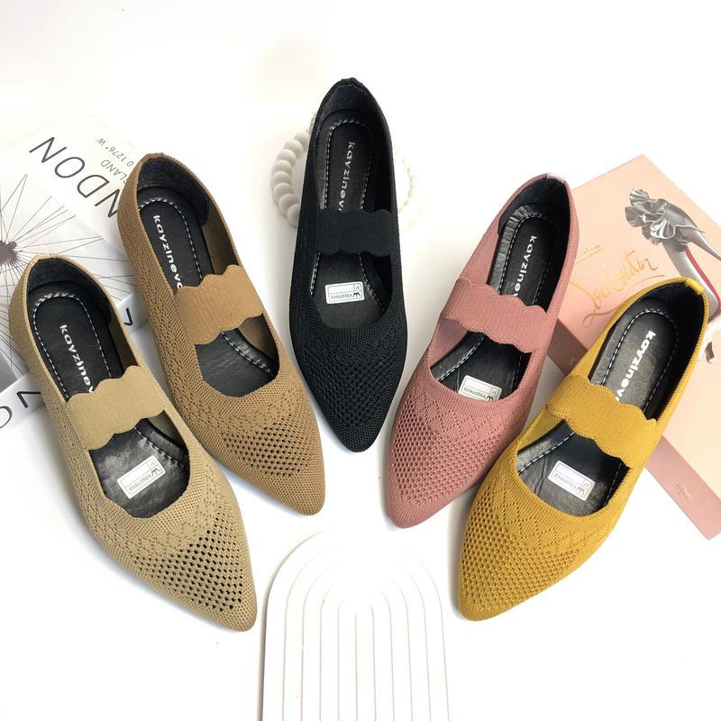 Kayzineva DD-01 Flat Shoes Wanita Kerja Tali Tengah Rajut Premium Sol Hitam Karet Perempuan 6