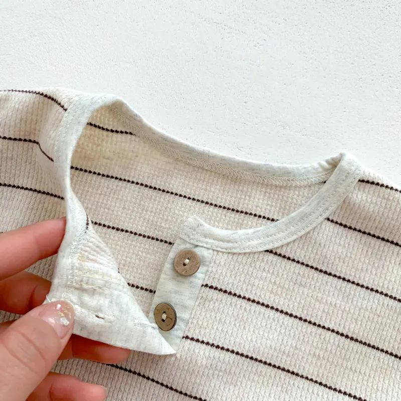 Bộ Đồ Sọc Thường Ngày Dễ Thương Cho Em Bé Hàn Quốc, Bộ Hai Mảnh, Áo Ngắn Tay Và Quần Đùi Bông Mùa Hè, Thời Trang 4