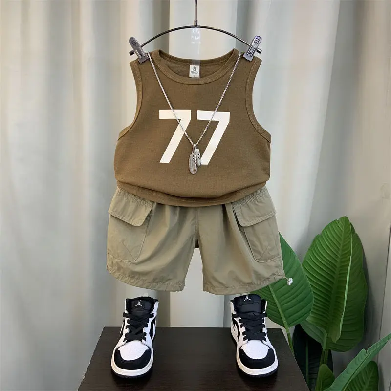 Bộ Vest Mùa Hè Cho Bé Trai, Phong Cách Phương Tây Mới 24, Quần Áo Không Tay Thời Trang Người Nổi Tiếng Trên Internet, Bộ Đồ Hai Mảnh Đẹp Trai Cho Trẻ Em