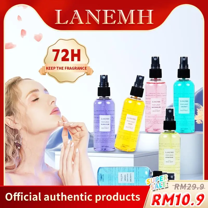 Lanemh Perfumed Body Mist Wanita (Bubblegum/Candy/Coconut/Watermelon/Honeydew Baru/Cupcake) Bau Wangi Terbaik Setiap Hari