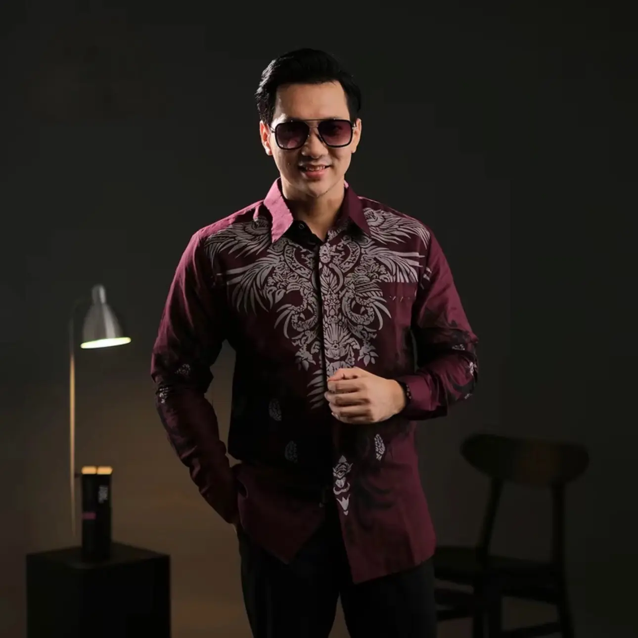 PRIMANA BURGUNDY kemeja batik pria Lengan panjang furingg full Ero katun slimfit