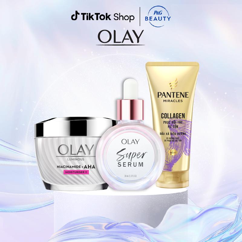 Combo 3: Super Serum 5IN1 + Kem Dưỡng Ẩm Sáng Da, Mờ Thâm Mụn OLAY LUMINOUS NIACINAMIDE AHA (50G + 30ML)