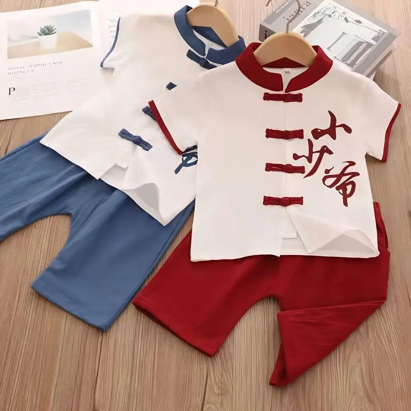 Children's clothing, boys' Tang suit, new internet celebrity set, summer Hanfu, baby Chinese style short sleeved shorts, ancient fashion trend