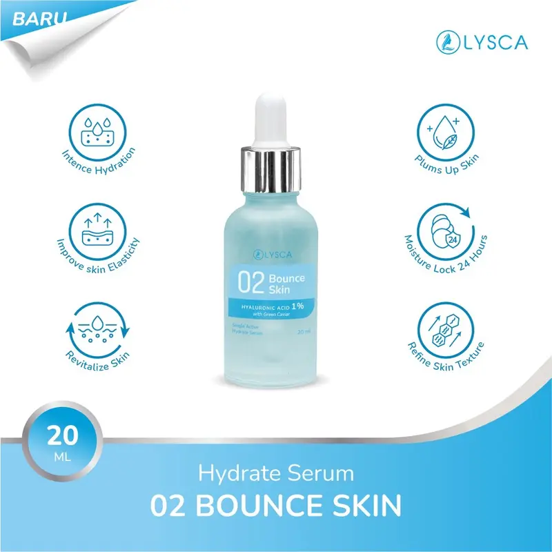 LYSCA 02 BOUNCE SKIN Hyaluronic Acid 1%* + Green Caviar Hydrate Serum 20ml Wajah Essence Perawatan Hydrating Extract Kering 3