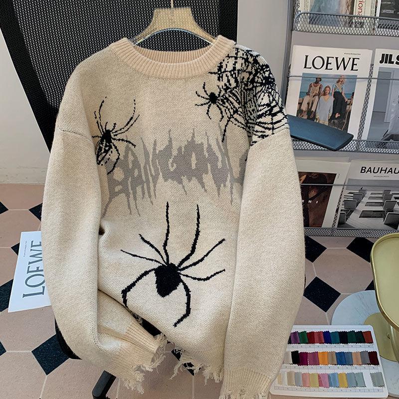 Áo Len Cổ Tròn Cho Nam Và Nữ, Thương Hiệu Thời Trang Trung Quốc, Người Nhện Thiểu Số Retro Mỹ, Cho Cặp Đôi, Mùa Thu, Ngoại Cỡ, Đường Phố Cao Cấp