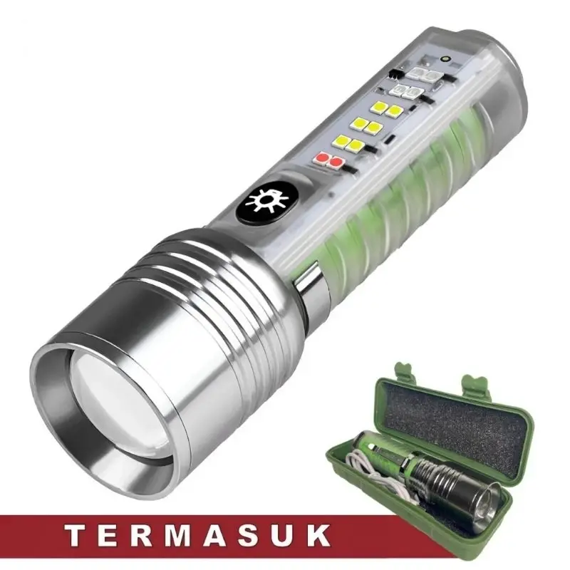 Senter Magnet Transparan Glow In The Dark / Senter Transparan 6 Mode Warna / 520C Transparant Flashlight Biru Lampu Minimalis Putih Violet