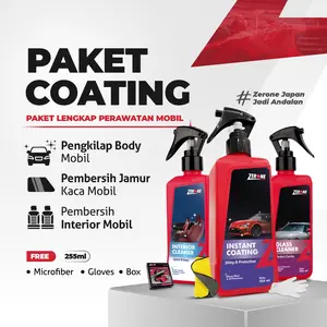 ZERONE Paket Coating Lengkap 255ml - Pengkilap Body Efek Daun Talas, Pembersih Interior Mobil, Pembersih Jamur Kaca Waterspot Mobil