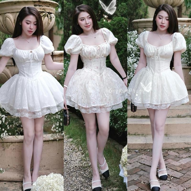 [Hàng Có Sẵn] VÁY TIỂU THƯ THIẾT KẾ TÙNG PHỒNG HOA TRƠN PHỐI REN [HÀNG 4 LỚP]